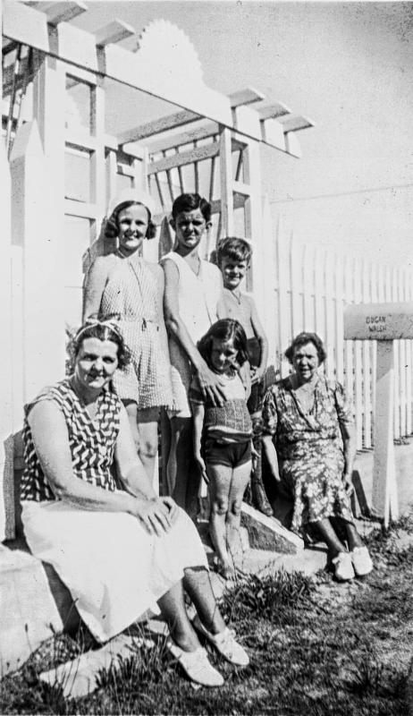 Standing in front of the Walsh family cottage are in back (l-r) Mary, Jackie and Jerry Walsh; in front are Madeline Walsh, Joan Walsh and Mary Grubb Dugan. WALSH FAMILY PHOTO